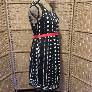 Black and White Polka Dot Maternity Dress with Red Accent M NEW